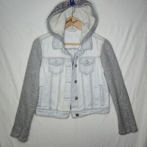 Aeropostale Ladies Denim And Knit Sleeve Hoodie Jacket Size Large